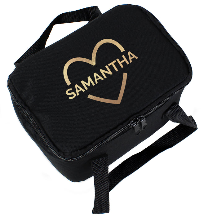 Personalised Gold Heart Black Lunch Bag