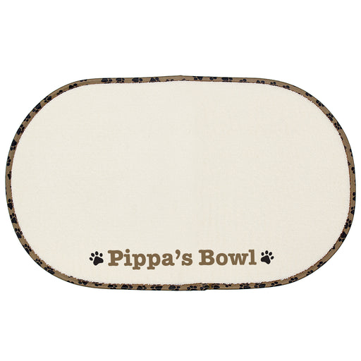 Personalised Brown Microfibre Paw Print Pet Bowl Mat - The Gift Cabin UK