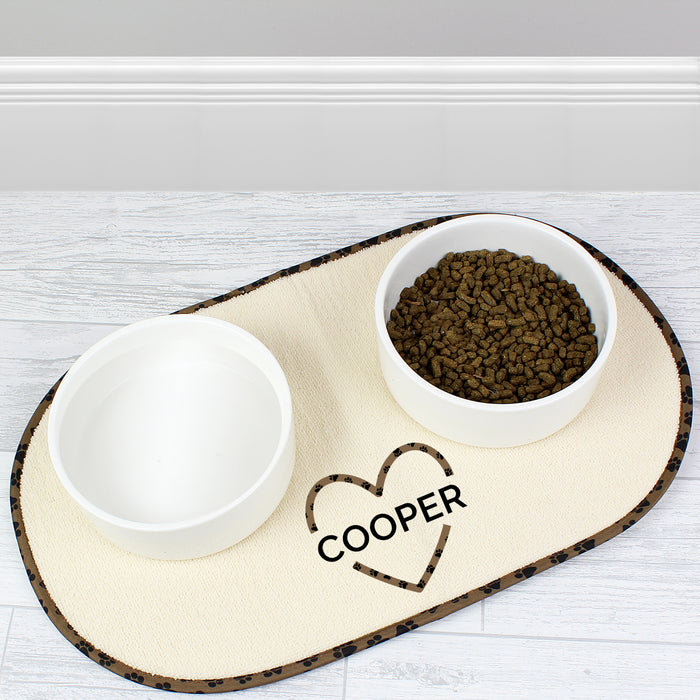 Personalised Love Heart Microfibre Pet Bowl Mat - The Gift Cabin UK