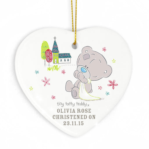 Personalised Tiny Tatty Teddy Christening Ceramic Heart Decoration - The Gift Cabin UK