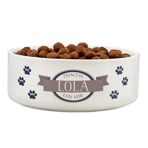 Personalised Blue Paws 14cm Medium White Pet Bowl - The Gift Cabin UK