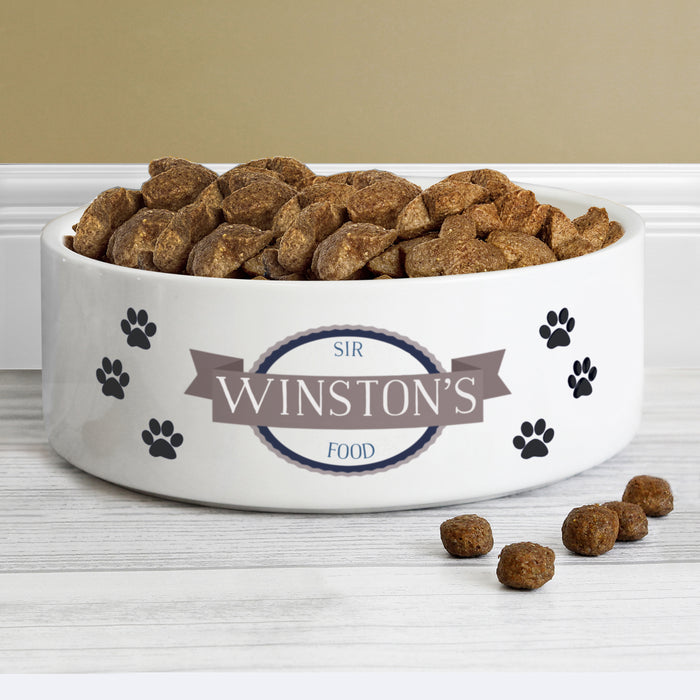 Personalised Blue Paws 14cm Medium White Pet Bowl - The Gift Cabin UK