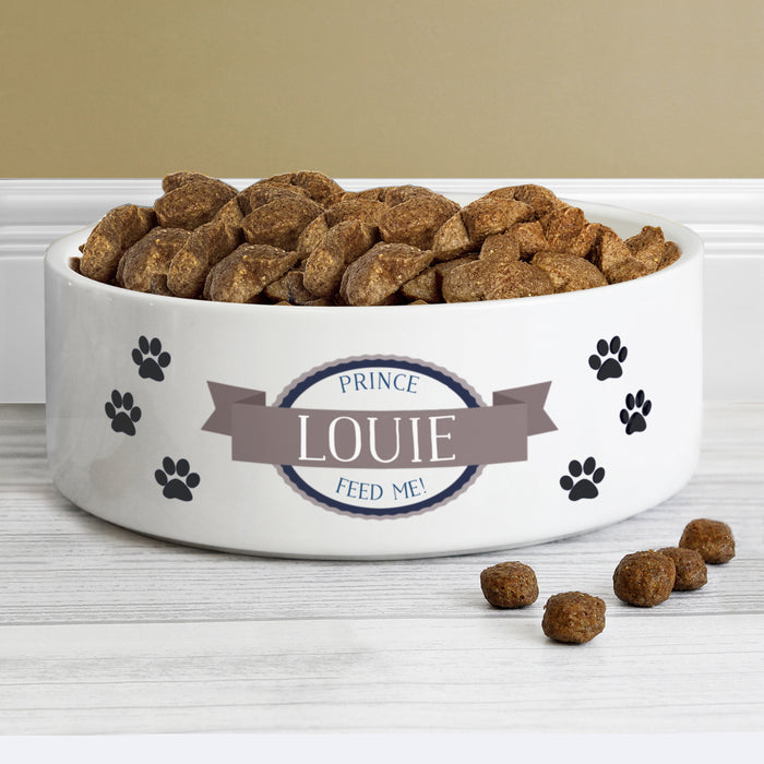 Personalised Blue Paws 14cm Medium White Pet Bowl - The Gift Cabin UK