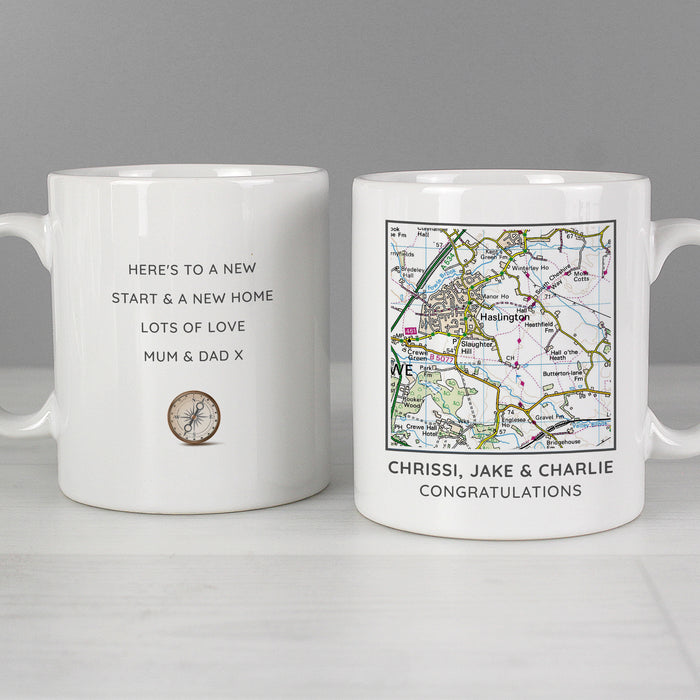 Personalised Present Day Map Compass Mug - The Gift Cabin UK