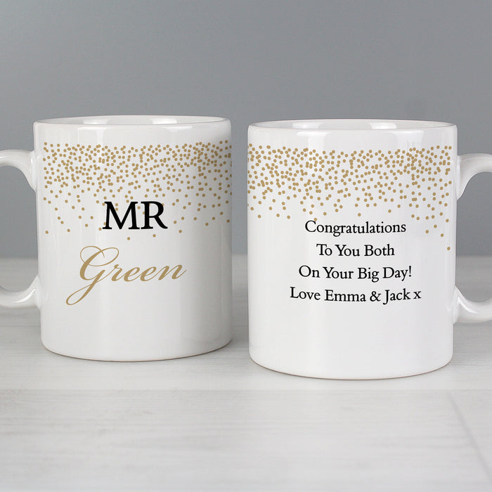 Personalised Gold Confetti Wedding Mug Set - The Gift Cabin UK