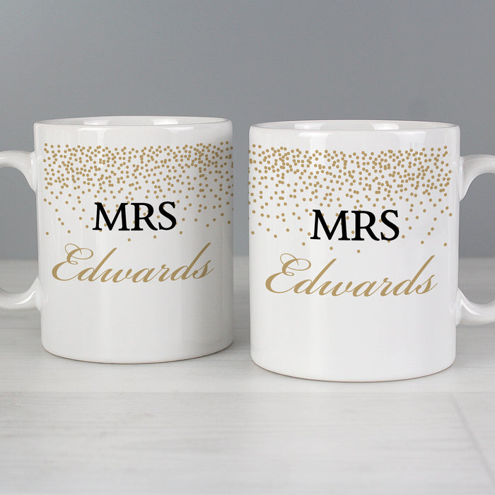 Personalised Gold Confetti Wedding Mug Set - The Gift Cabin UK