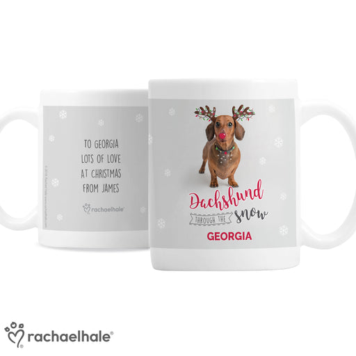 Personalised Rachael Hale Christmas Dachshund Through the Snow Mug - The Gift Cabin UK