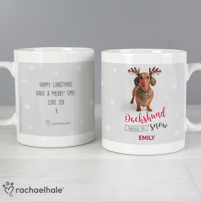 Personalised Rachael Hale Christmas Dachshund Through the Snow Mug - The Gift Cabin UK