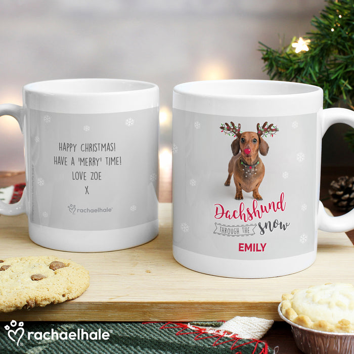 Personalised Rachael Hale Christmas Dachshund Through the Snow Mug - The Gift Cabin UK