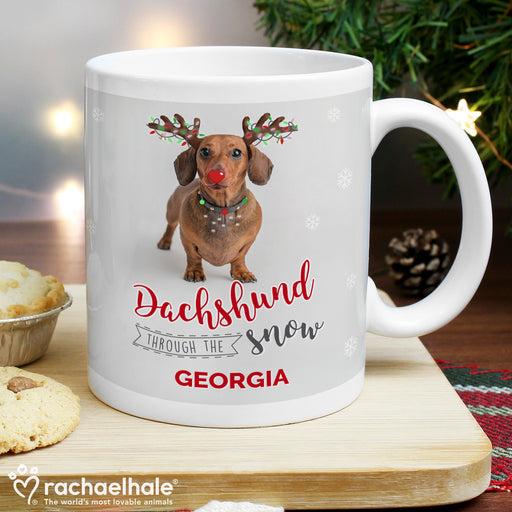 Personalised Rachael Hale Christmas Dachshund Through the Snow Mug - The Gift Cabin UK