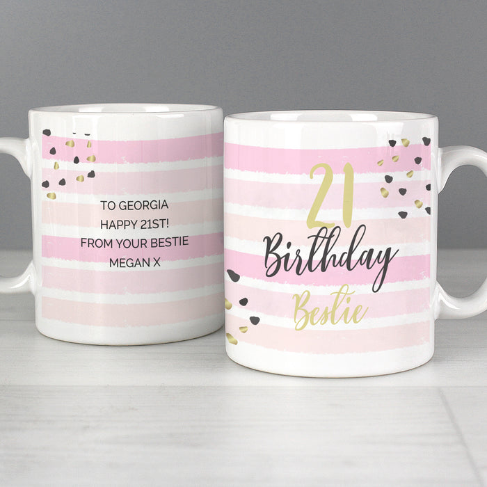 Personalised Birthday Gold and Pink Stripe Mug - The Gift Cabin UK