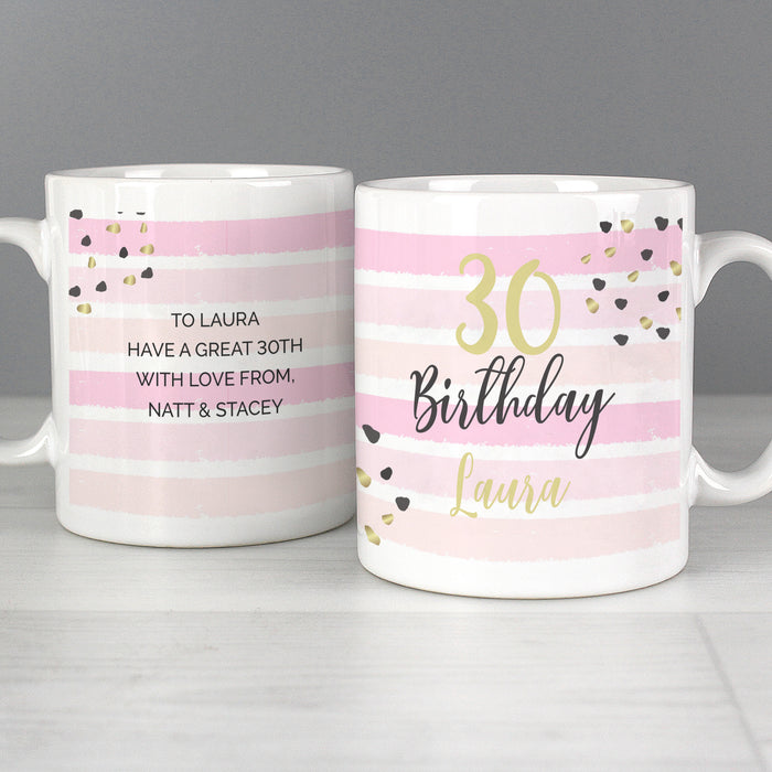 Personalised Birthday Gold and Pink Stripe Mug - The Gift Cabin UK