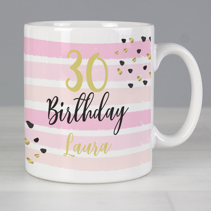 Personalised Birthday Gold and Pink Stripe Mug - The Gift Cabin UK