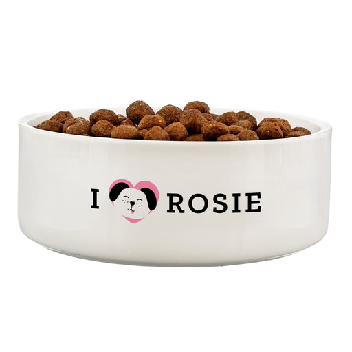 Personalised I Love my Dog - Cute Design 14cm Medium Ceramic White Pet Bowl - The Gift Cabin UK