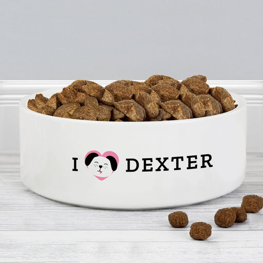 Personalised I Love my Dog - Cute Design 14cm Medium Ceramic White Pet Bowl - The Gift Cabin UK