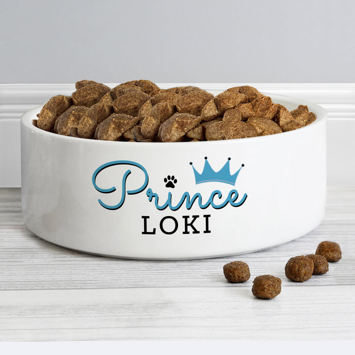 Personalised Prince 14cm Medium Ceramic White Pet Bowl - The Gift Cabin UK