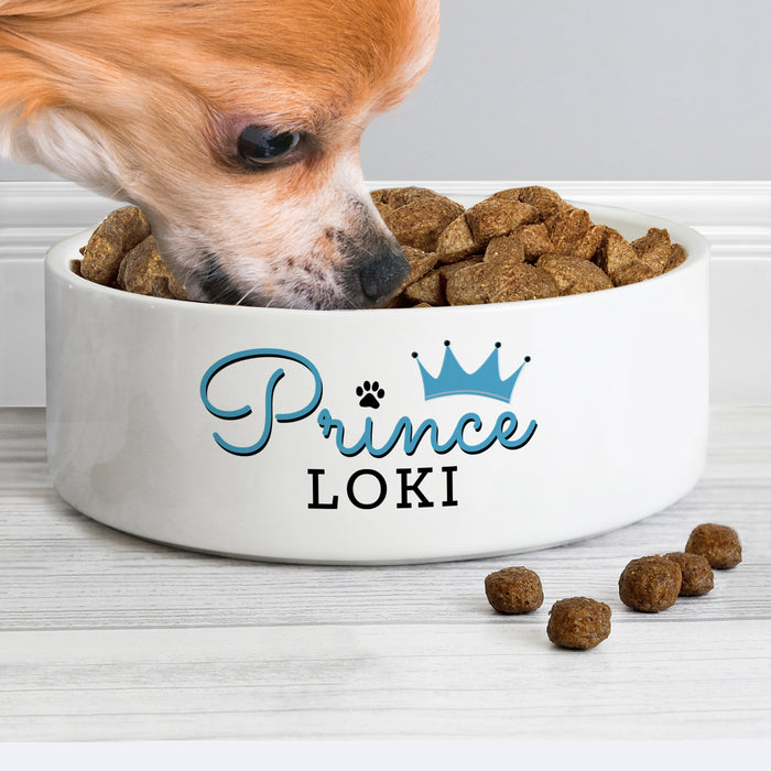 Personalised Prince 14cm Medium Ceramic White Pet Bowl - The Gift Cabin UK