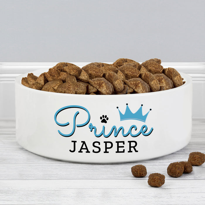 Personalised Prince 14cm Medium Ceramic White Pet Bowl - The Gift Cabin UK