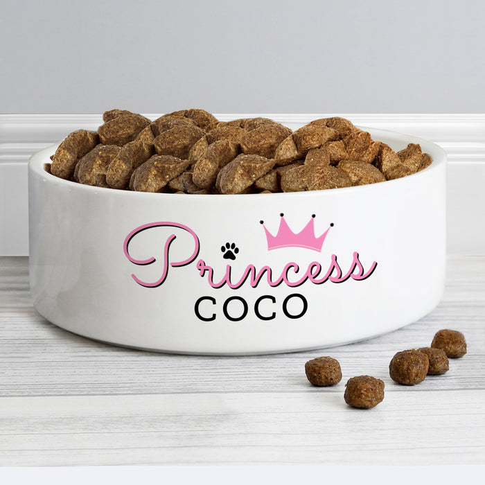 Personalised Princess 14cm Medium Ceramic White Pet Bowl - The Gift Cabin UK