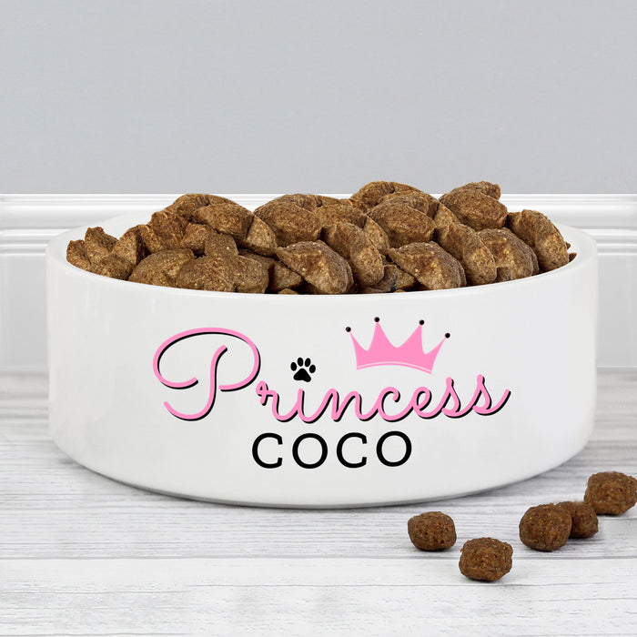 Personalised Princess 14cm Medium Ceramic White Pet Bowl - The Gift Cabin UK