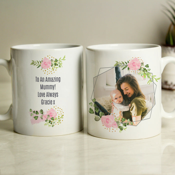 Personalised Floral Abstract Photo Upload Mug - The Gift Cabin UK