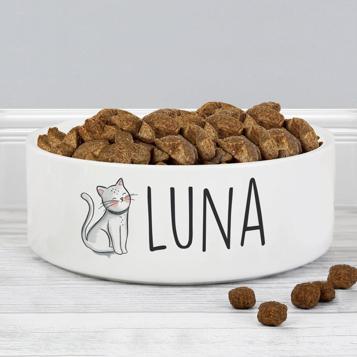 Personalised Scribble Cat 14cm Medium Pet Bowl - The Gift Cabin UK