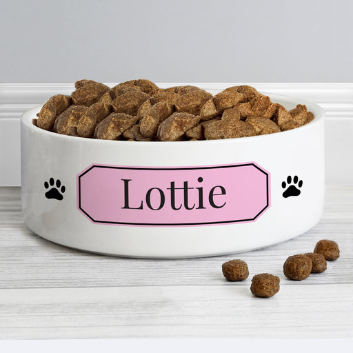 Personalised Pink Plaque 14cm Medium Pet Bowl - The Gift Cabin UK