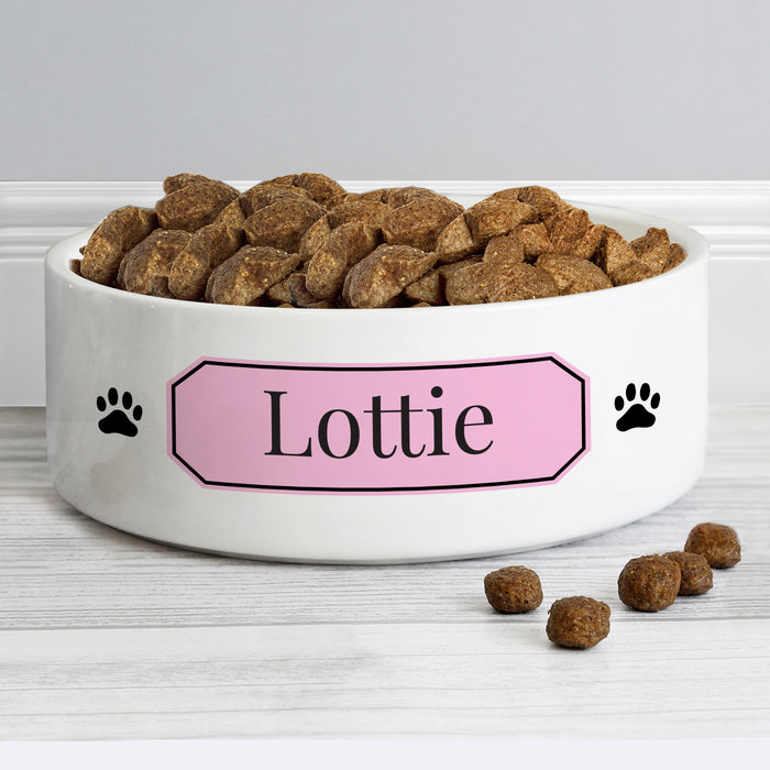 Personalised Pink Plaque 14cm Medium Pet Bowl - The Gift Cabin UK