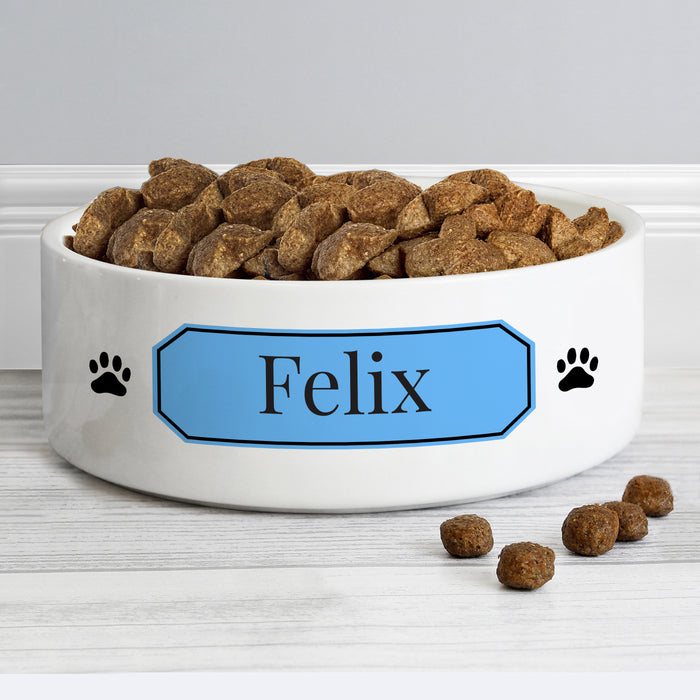 Personalised Blue Plaque 14cm Medium Pet Bowl - The Gift Cabin UK