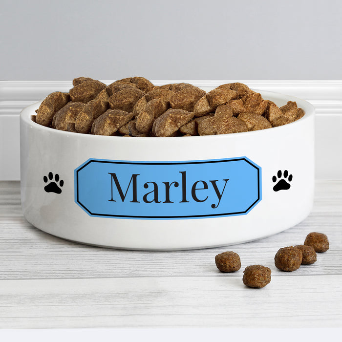 Personalised Blue Plaque 14cm Medium Pet Bowl - The Gift Cabin UK