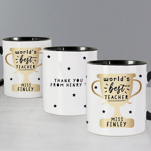 Personalised World's Best Teacher Trophy Black Handled Mug - The Gift Cabin UK