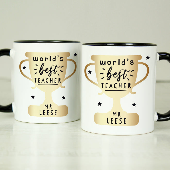 Personalised World's Best Teacher Trophy Black Handled Mug - The Gift Cabin UK