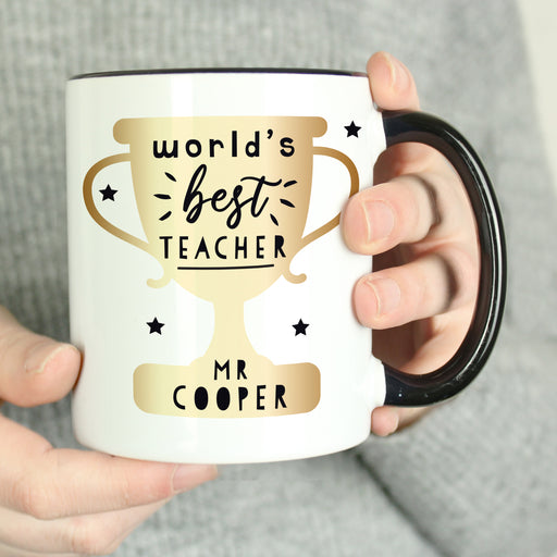 Personalised World's Best Teacher Trophy Black Handled Mug - The Gift Cabin UK