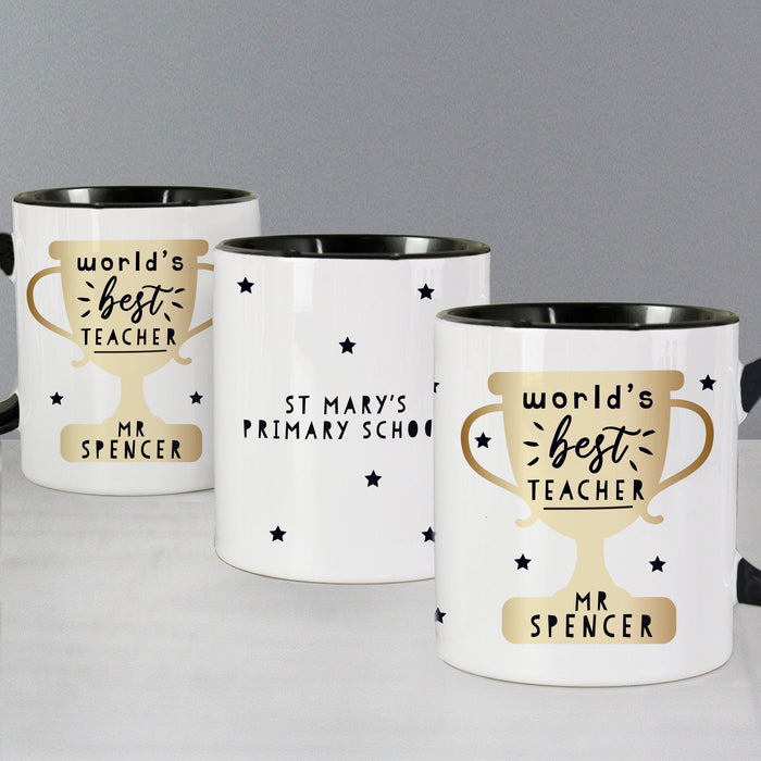 Personalised World's Best Teacher Trophy Black Handled Mug - The Gift Cabin UK