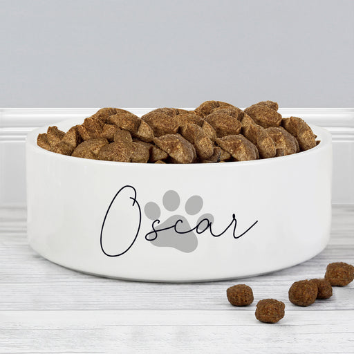 Personalised Grey Paw Print Name 14cm Medium Pet Bowl - The Gift Cabin UK