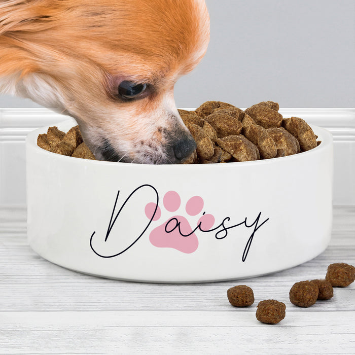 Personalised Pink Paw Print Name 14cm Medium Pet Bowl - The Gift Cabin UK