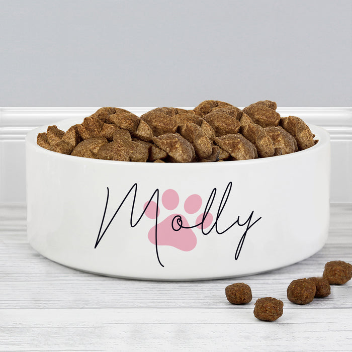 Personalised Pink Paw Print Name 14cm Medium Pet Bowl - The Gift Cabin UK