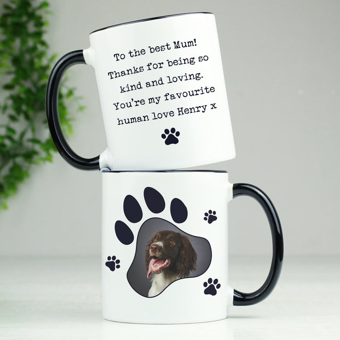 Personalised Paw Print Pet Photo Upload Black Handled Mug - The Gift Cabin UK