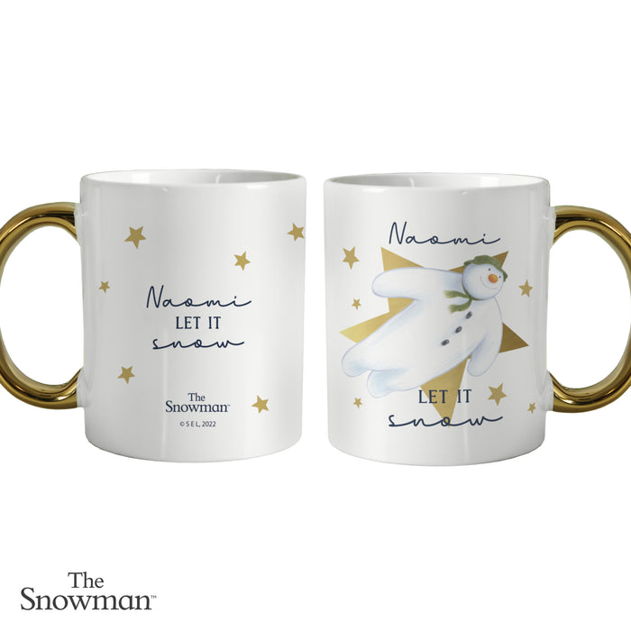 Personalised The Snowman Let it Snow Gold Handed Mug - The Gift Cabin UK