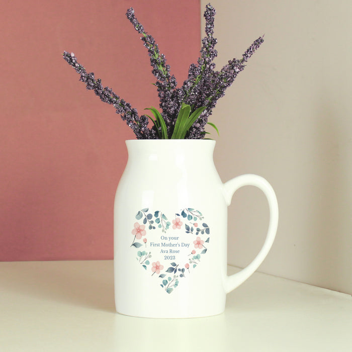 Personalised Floral Heart Flower Jug