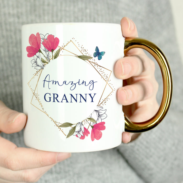 Personalised Geometric Floral Gold Handle Mug - The Gift Cabin UK