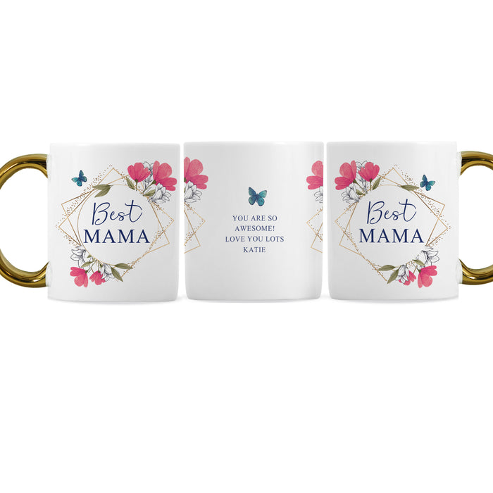 Personalised Geometric Floral Gold Handle Mug - The Gift Cabin UK