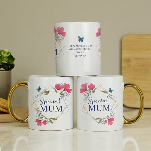 Personalised Geometric Floral Gold Handle Mug - The Gift Cabin UK