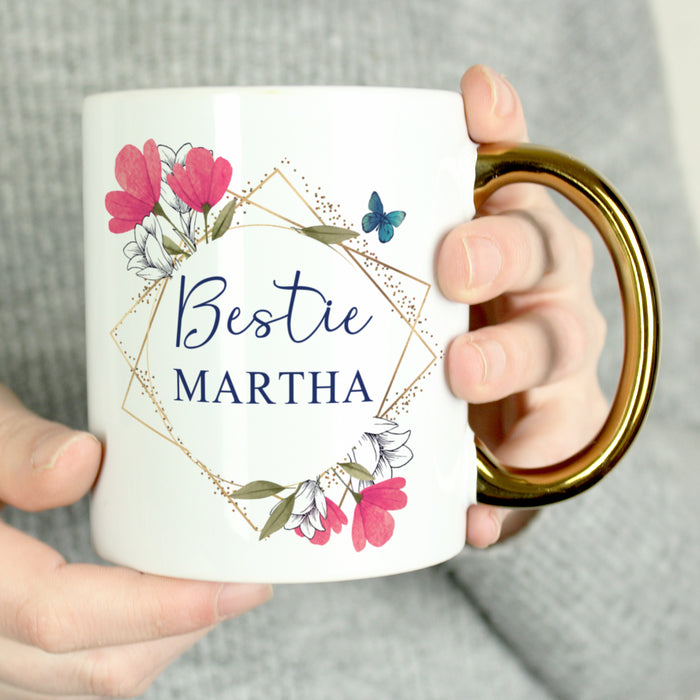 Personalised Geometric Floral Gold Handle Mug - The Gift Cabin UK