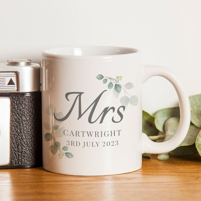 Personalised Botanical Mrs Mug - The Gift Cabin UK