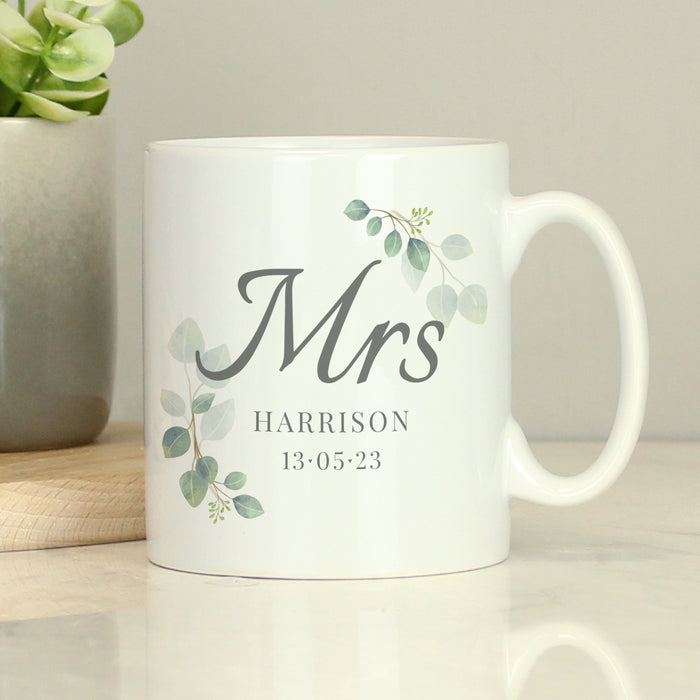 Personalised Botanical Mrs Mug - The Gift Cabin UK