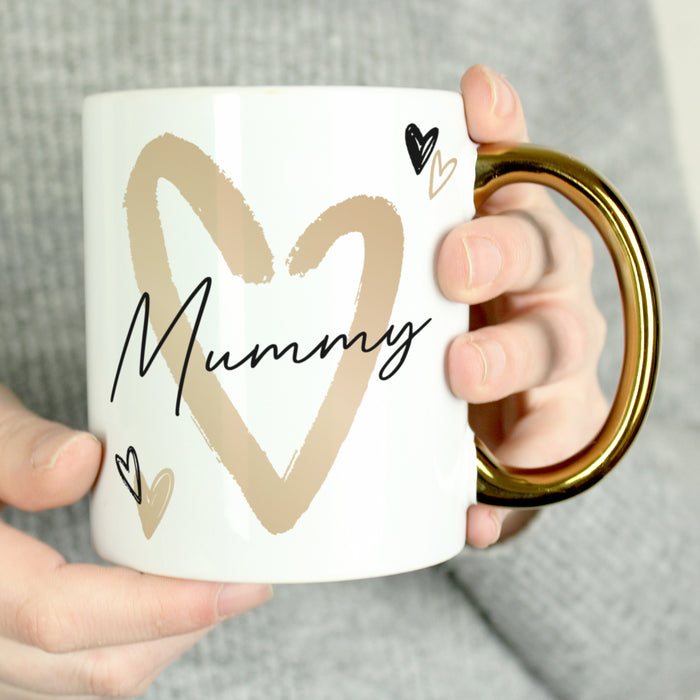 Personalised Hearts Gold Handled Mug - The Gift Cabin UK