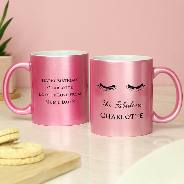 Personalised Eyelashes Pink Glitter Mug - The Gift Cabin UK