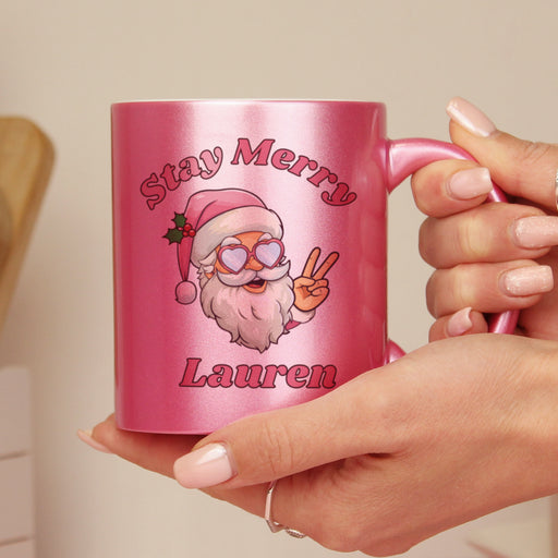 Personalised Stay Merry Santa Pink Mug - The Gift Cabin UK