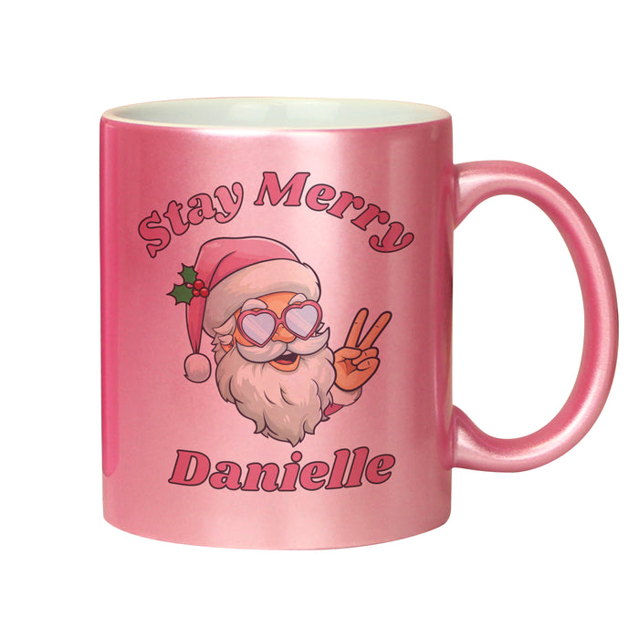 Personalised Stay Merry Santa Pink Mug - The Gift Cabin UK